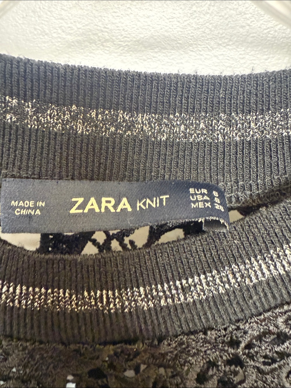 Zara Black Openwork Crochet Metallic Star Knit Top - Picture 2 of 7